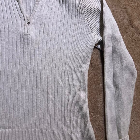 Jeanne Pierre Women Medium Cream 1/4 Zip Long Sleeve Pullover Cotton Sweater (W) - Picture 3 of 6